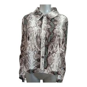 Chic Snake Print Jacket with Fringe Size: XL